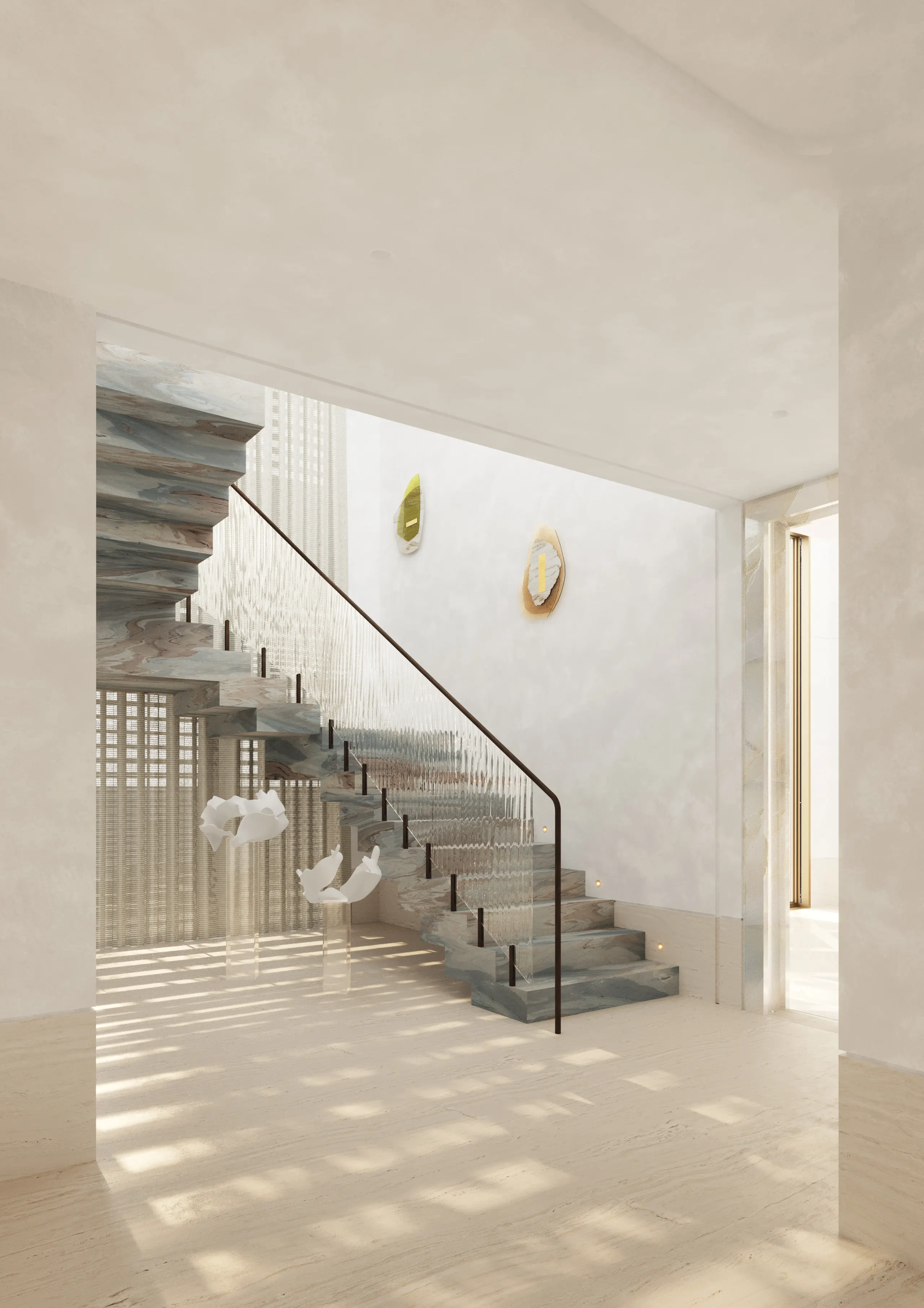 Moving through, the staircase